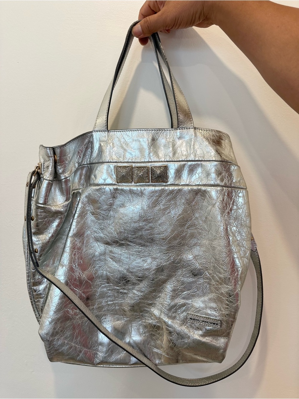 Marc Jacobs Silver Metallic Leather Tote with Shoulder Strap